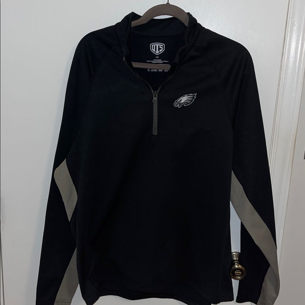 Black Gray Philadelphia Eagles NFL OTS 1/4 Zipper T Neck Sweatshirt Sweater L